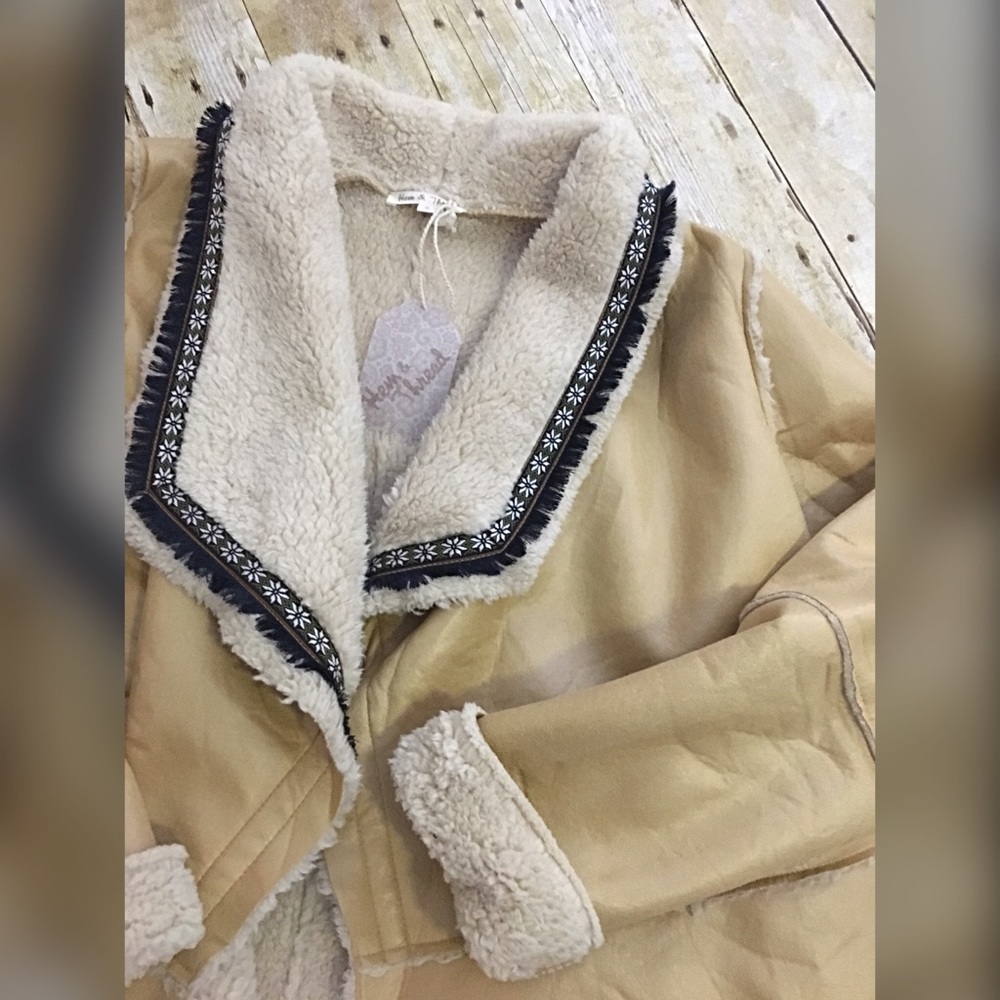 Camel microsuede shearling jacket w/pockets! - Picture 4 of 4