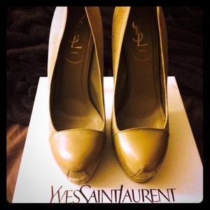 YSL Tribtoo Nude Cap Suede Pumps