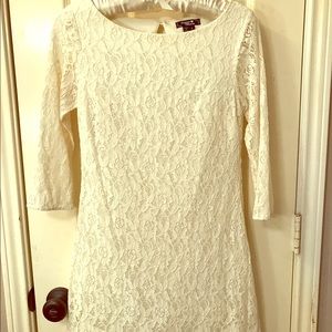 Off-White Lace Shift Dress with 3/4 Length Sleeves