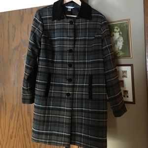 Really cute plaid coat with velvet trim