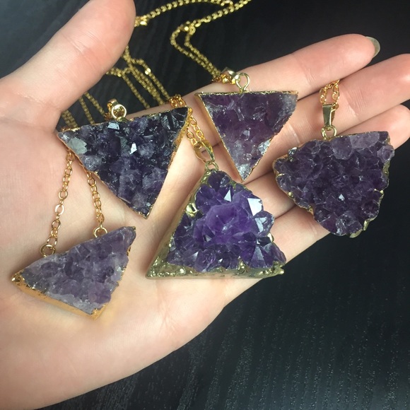 Amethyst cluster 24k gold plate necklaces