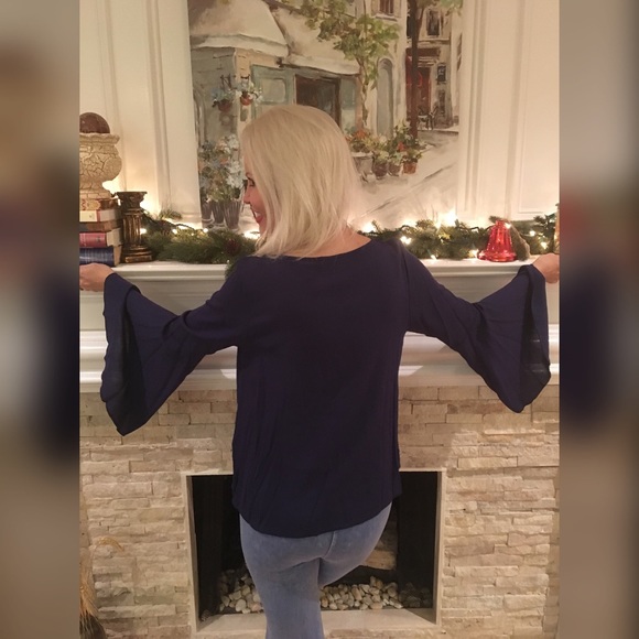 Brilliant blue bell sleeve lace up top! - Picture 3 of 3