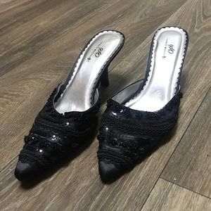 Gorgeous Black Slip On Sequins Dressy Heels