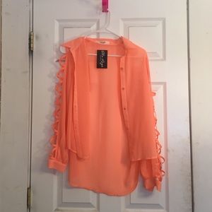 Coral sheer blouse