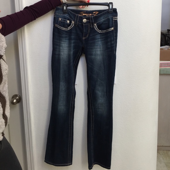 Seven7 jeans, jeweled pocket, baby boot