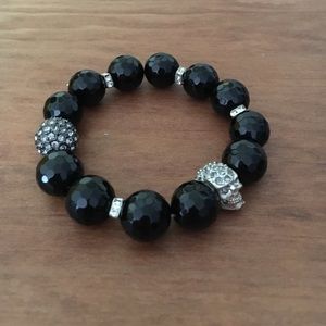 Crystal and black jet bead stretch bracelet.