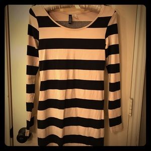 Black & Cream Striped Long Sleeve Bodycon Dress