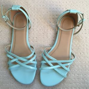 Turquoise patent faux leather strappy sandal