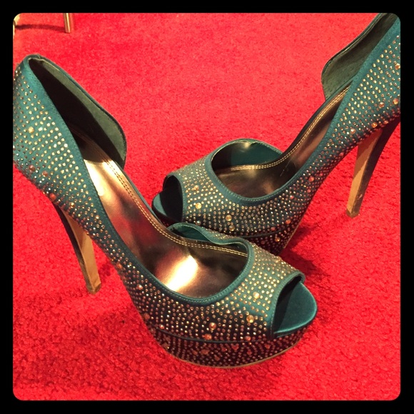 Studded peep toe platform heels