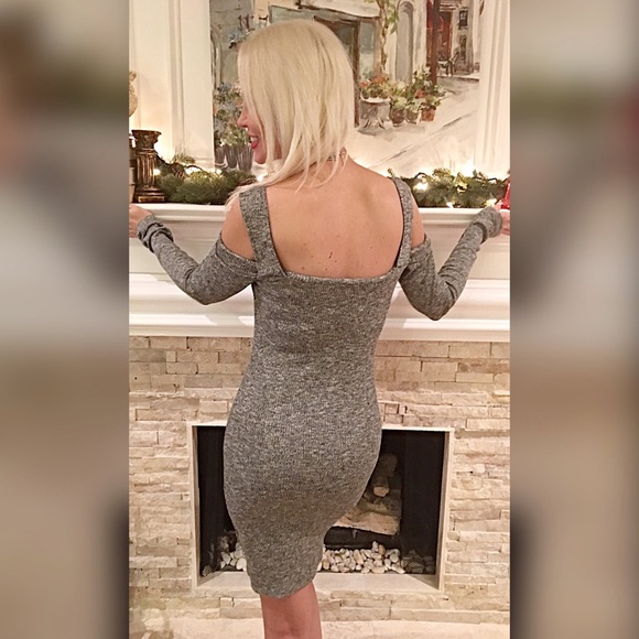Heather gray ribbed cold shoulder dress! - Picture 2 of 2