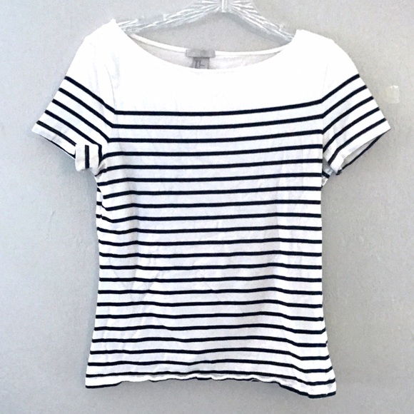 H&M Tops - H&M White Women's Medium Top/T-shirt Navy Stripes