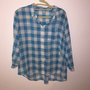 Uniqlo blue and white plaid blouse