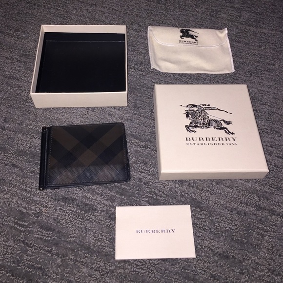 Burberry Money Clip wallet Black and Brown Leather