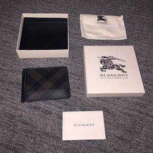 Burberry Money Clip wallet Black and Brown Leather