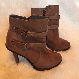 Tan brown boots with buckle detail