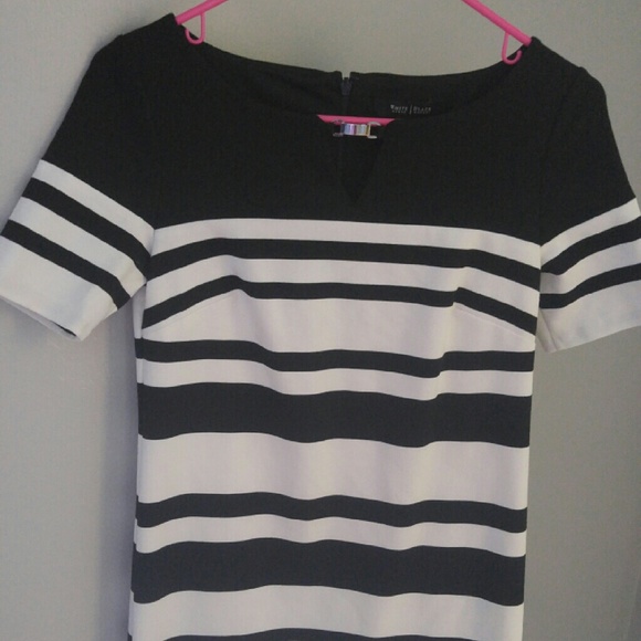 Black and white striped dress.