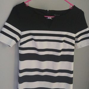 Black and white striped dress.