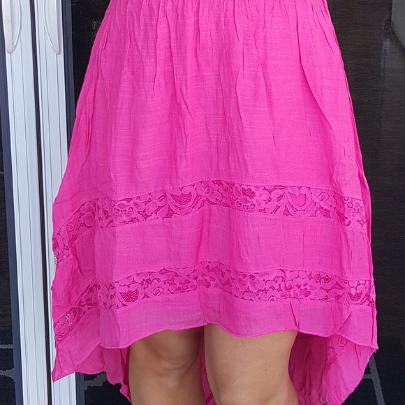 🚨S & M LEFT🚨Bright pink strapless hi/low dress - Picture 3 of 3