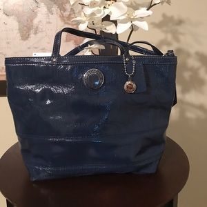 Coach navy patent leather bag