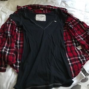 V neck tee and plaid flannel set