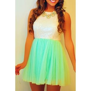 Cream Sequin & Mint Cocktail Dress