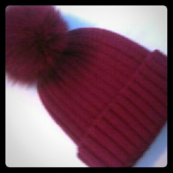 Burgundy Warm winter hat SUPER SOFT fur pom pom