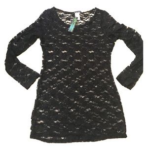 Black lace long sleeve lace floral shirt NWOT