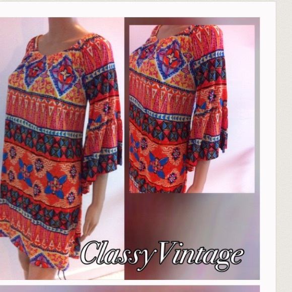 boutique Tops - Bright & fun Aztec tunic & made in USA. Restocked