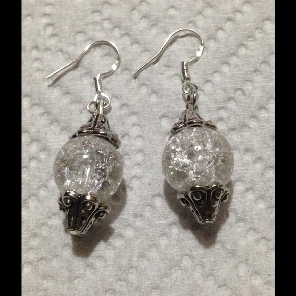 SOLD White Sparkly Glass Earrings - Picture 2 of 3