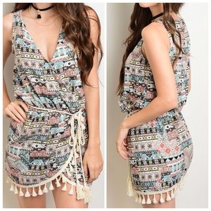 🚨LAST L🚨Multicolored tassel trim wrap dress
