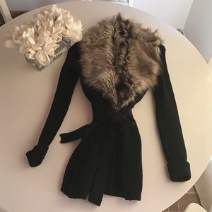 Faux fur cardigan wth belt