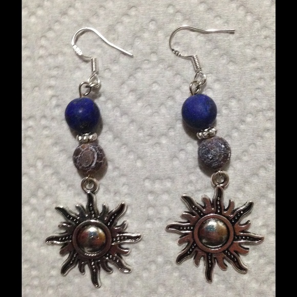 PeaceFrog Jewelry - Lapis Lazuli and Coffee Agate Sun Earrings