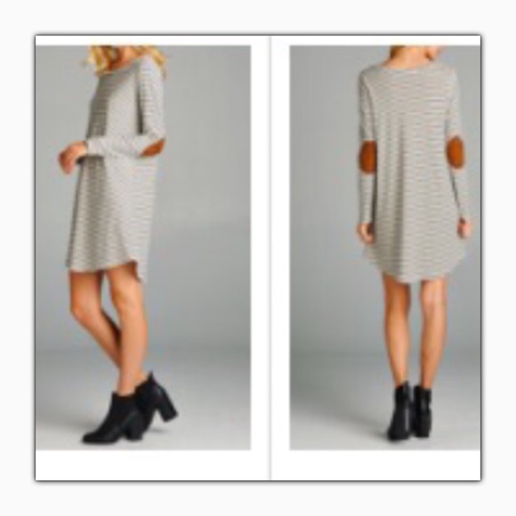 Sale! Contrast Elbows Patch Long Sleeve Dress - Picture 3 of 3