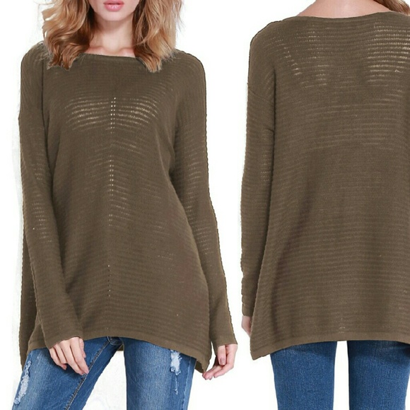 firpearl Sweaters - Mocha Stripe Knit Semi-Sheer Oversize Sweater NWT