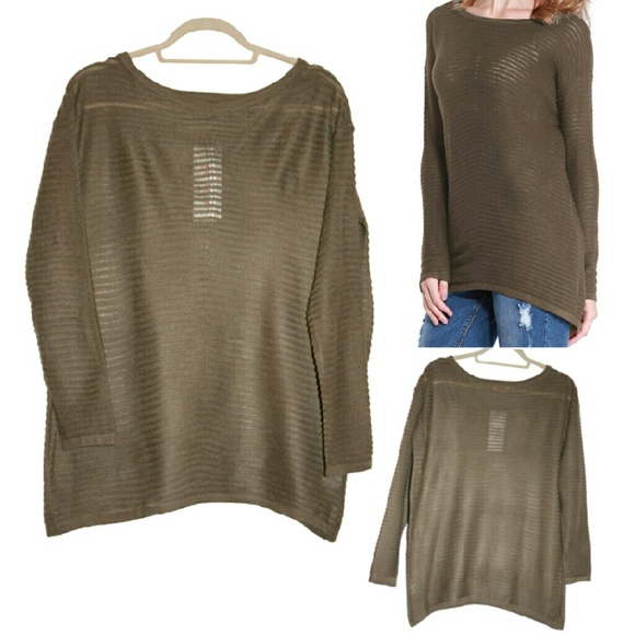 Mocha Stripe Knit Semi-Sheer Oversize Sweater NWT - Picture 2 of 3