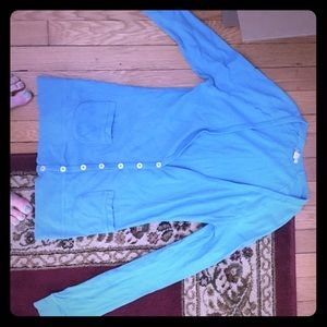 Turquoise long sleeve deep-v sweater