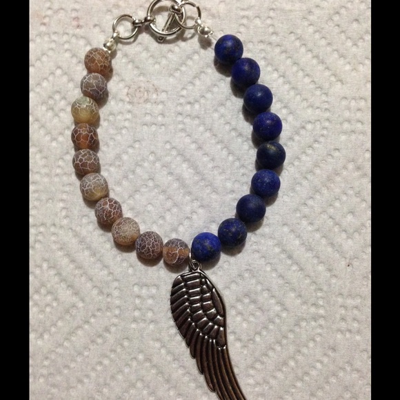 PeaceFrog Jewelry - *SOLD* Lapis Lazuli Coffee Agate Wing Bracelet