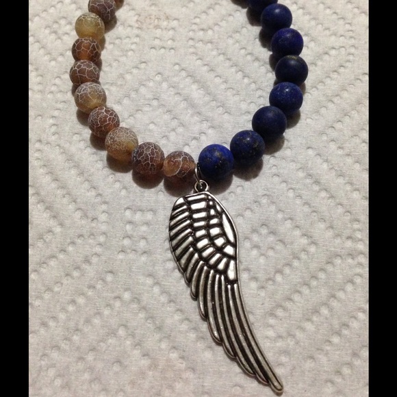 *SOLD* Lapis Lazuli Coffee Agate Wing Bracelet - Picture 2 of 3