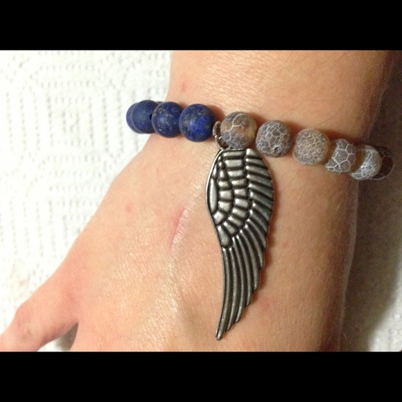 *SOLD* Lapis Lazuli Coffee Agate Wing Bracelet - Picture 3 of 3