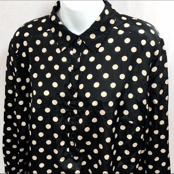 Ann Taylor Tops - ANN TAYLOR Black W/ Beige Polka Dot Blouse - LARGE