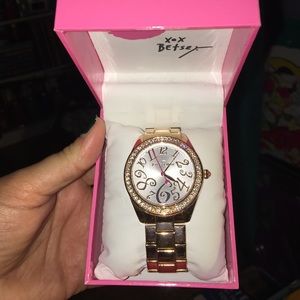 Betsey Johnson rose gold watch with crystals