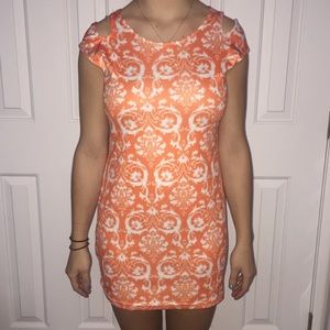 Orange and White fitted party dress