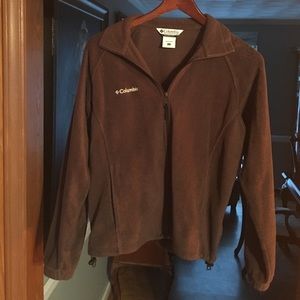 Women Columbia Fleece Zip Up Jacket, Large. Brown