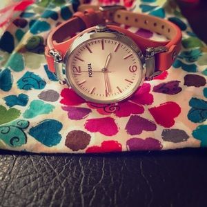 Coral leather Fossil watch