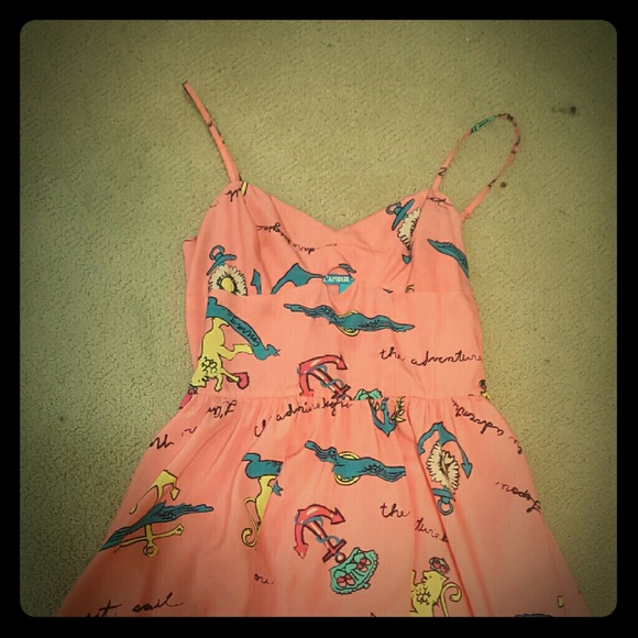 Peach nautical dress with cutout under chest