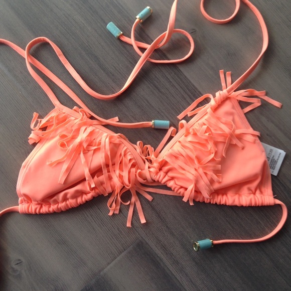 Orange Fringe Bikini Top