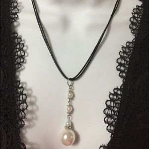 New 17" Black Double strand Necklace w/White Charm