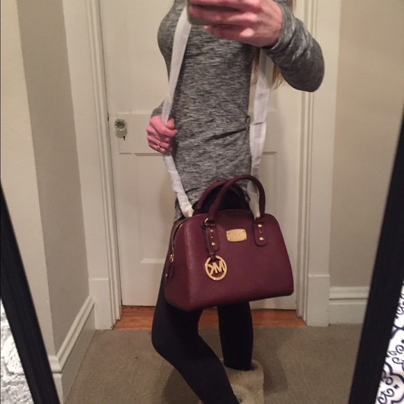 SOLD Michael Kors Saffiano Small Satchel in Merlot - Picture 3 of 4
