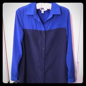 Royal and Navy Blue Long Sleeve Shirtdress