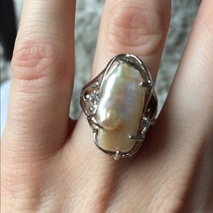 Stone and crystal sterling silver ring